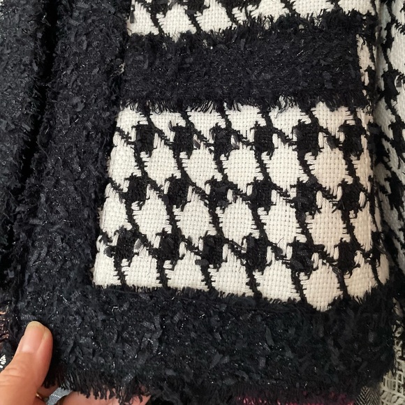 BALMAIN black white houndstooth tweed 4 pocket padded cropped jacket FR42 - Picture 11 of 16